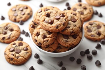 Obraz na płótnie Canvas chocolate chip cookies in table flat lay