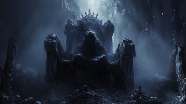 At the heart of the dark fey court a mysterious figure sits upon a throne of bones their face obscured by a shimmering veil of darkness. . .
