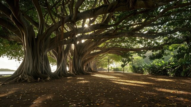 Beautiful big banyan tree, taller than other trees