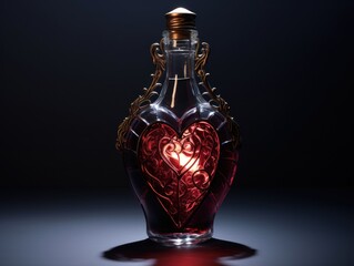 Ornate glass bottle with heart-shaped design
