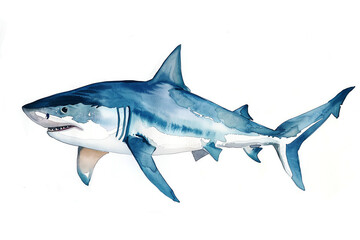 Obraz premium Minimalistic watercolor of a Shark on a white background, cute and comical.
