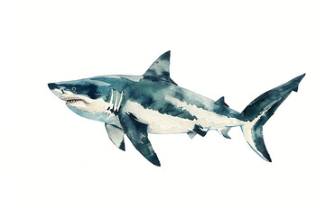 Fototapeta premium Minimalistic watercolor of a Shark on a white background, cute and comical.
