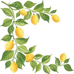 stylized lemon leaves page corner on white background