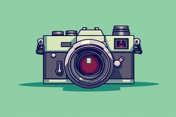 A minimalistic pixel art rendition of a retro camera, fusing classic design with clean and contemporary lines
