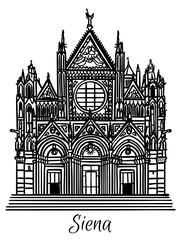 Fototapeta premium Line art drawing of Duomo di Siena Cathedral, Italy, architecture tourism landmark, travel destination illustration