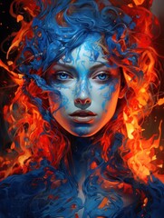 Vibrant Artistic Portrait of a Fiery Goddess