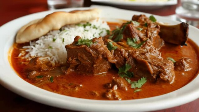 A plate of food with rice and meat