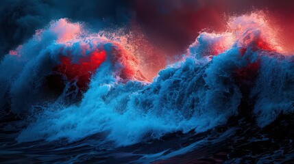 blue waves collide dark background