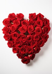 Heart-shaped arrangement of red roses