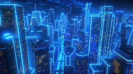 Fototapeta na wymiar Urban infrastructure of a smart city with blue neon lighting