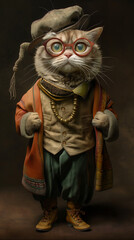 Distinguished Wise Cat Portrait Vintage