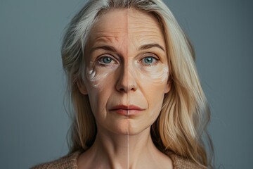 Anti-wrinkle eye and reversal in portrait discussions feature aging diabetes health and aging halves in skincare and split screen settings.