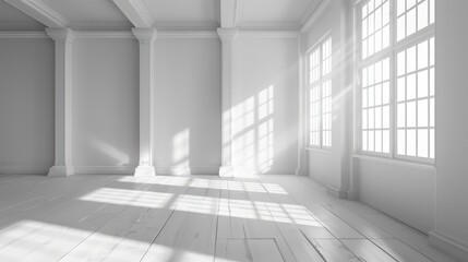 white empty big interior with window reflection