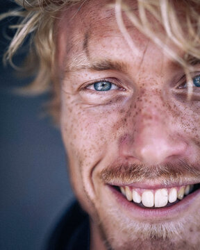 Close-Up Smiling Detailed Late 30s Early 40s Blonde Man