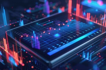 business analytics and financial technology concept, 3d chart from the screen of digital tablet computer