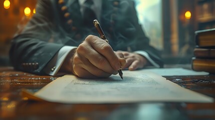 Obraz premium Quiet Professionalism: Writing with Pen and Notebook on Desk