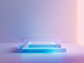 podium stage stand with a subtle glow, placed against a completely blank and neutral background