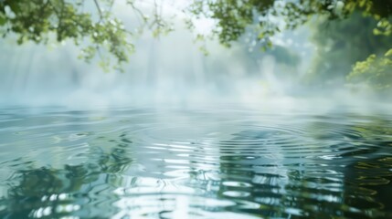 Fototapeta premium serene scene with water ripples, calmness, clarity, wellness advice, soft blues, greens, natural light reflections