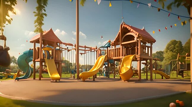 Cinematic Video of Children Playground in the Park: Child-Friendly Park Concepts