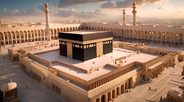 Kaaba in Mecca Saudi Arabia. 3D illustration footage