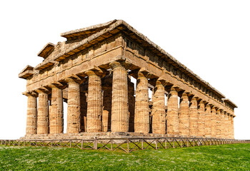 The ruins of an ancient temple. The Greek temple. Front view.