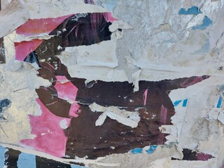 Torn and ripped street poster background, abstract and messy old paper art collage