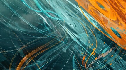 abstract with lines power bi dashboard, teal and orange an intricate data visualization masterpiece