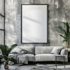 blank poster frame with simple and clear lighting interiors