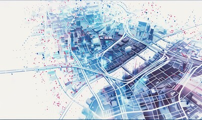 city map, transport infrastructure schemes, digital thin lines, geometric subtle elements, interface-like, white background