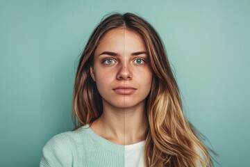 Fototapeta premium Wrinkle treatment and youth divides reflect facial wrinkles and age divides, integrating mental fitness and skincare formulas.