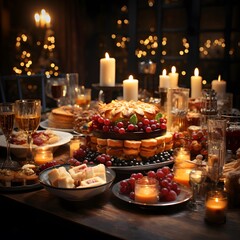 Obraz na płótnie Canvas Wedding table decorated with sweets, candies and candles.