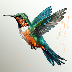 Fototapeta premium Watercolor Hummingbird vector, clipart Illustration, Generative Ai