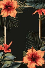 vintage-style black bold poster framed with decent decorative tropical flowers at the corners and the bottom - obrazy, fototapety, plakaty