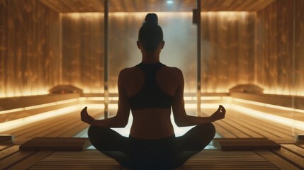 A video clip of a celebrity doing yoga poses inside the sauna highlighting the combination of relaxation and fitness in their routine..