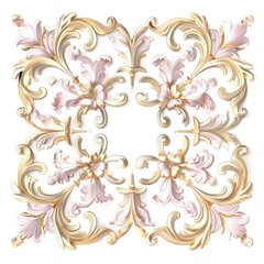 baroque ornament gold and pink plain white background