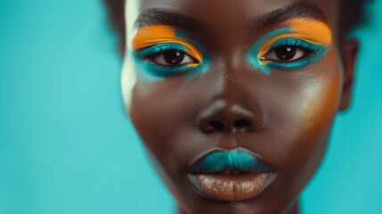 Obraz premium Close-Up Portrait of a Black Woman With Vibrant Makeup