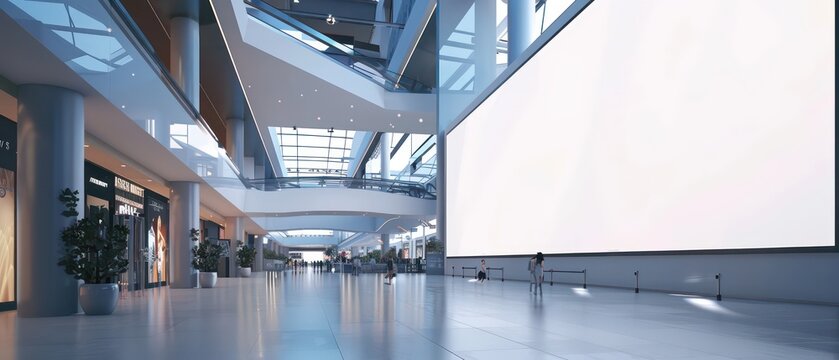 white blank screen mockup huge shopping mall center