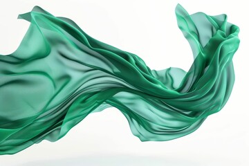 abstract 3d render of green fabric unveiling dynamic flying cloth isolated on white background digital art