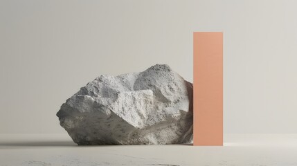 Contemporary minimalist scene of a jagged stone as a decoration or even poidum for photo product.