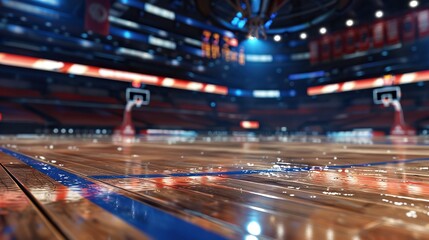 Fototapeta na wymiar NBA Arena court view, close up, very high quality, unreal engine, extreme details 