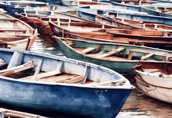 'set large white illustration boats watercolor background boat sea fishing water ship ocean blue travel transportation vessel transport ferry yacht marin red old coast nautical'