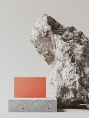 Contemporary minimalist scene of a jagged stone as a decoration or even poidum for photo product.