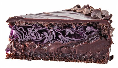 chocolate cake slice with chocolate cabbage isolated on white background