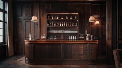 Fototapeta na wymiar mahogany bar design in a sleek wooden elegance and refined ambiance