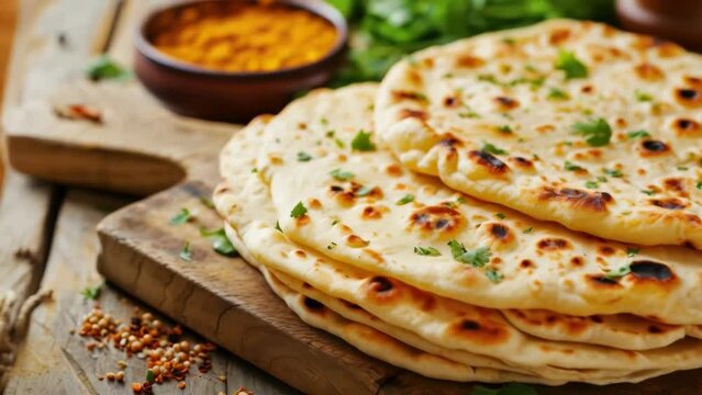 A stack of flatbreads with parsley on top