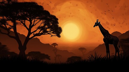 cute giraffe, and silhouette are gradually blended with the African landscape forest background , double exposure HD, 8k --ar 16:9 Job ID: 1aeca021-710d-4291-ab9c-621f014bf2b7