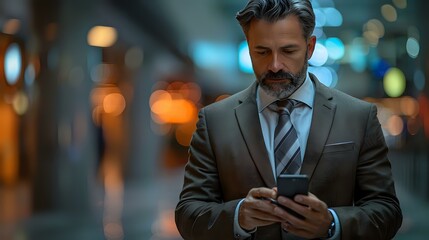 Business Professional Engaged with Smartphone Technology