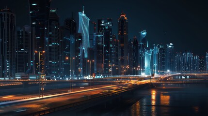 Fototapeta na wymiar night city orange dark blue black urban skyline lights