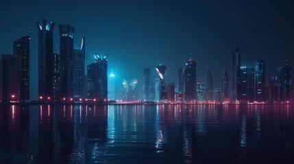 Fototapeta premium night city orange dark blue black urban skyline lights