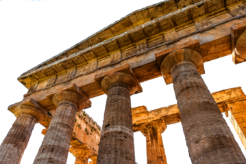 The ruins of an ancient temple. The Greek temple. Front view.